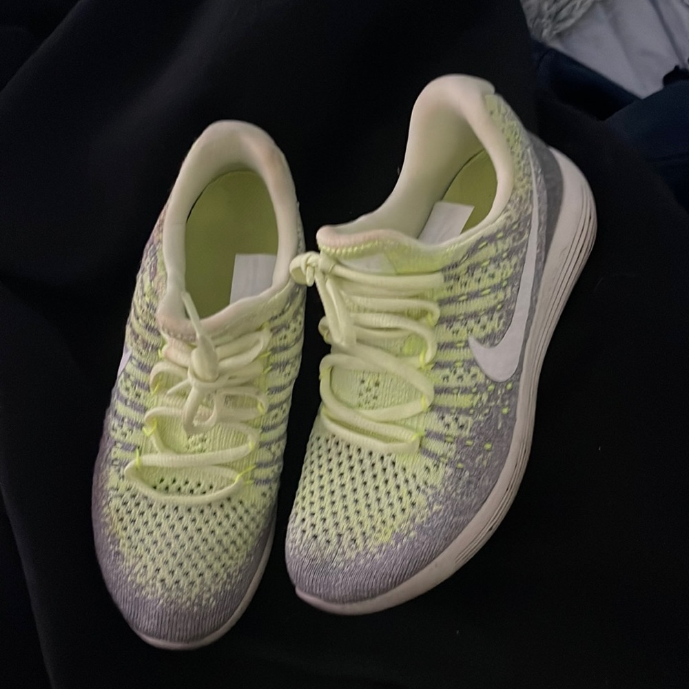Neon green and gray Nikes youth size 5- fits women 6.5-7